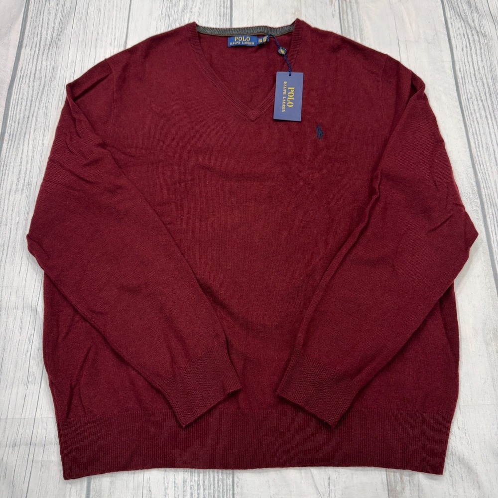 NWT POLO Ralph Lauren Merino Wool Sweater 2XL Maroon Pullover Pony Mens $175